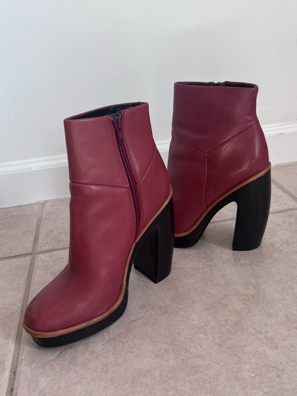 ALDO Burgundy Leather Platform Ankle Boots Y2K Chunky Heel 7.5